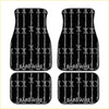 Set of four black custom barbwire car floor mats with white barbed wire design and bold uppercase barbwire print