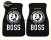 Custom boss coffee black car floor mats with a white circular logo and bold boss text perfect for car interiors