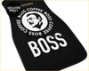 Custom boss coffee black car floor mat with white boss logo and man face surrounded by coffee boss text in bold letters
