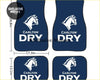 Set of four navy blue carlton dry custom car floor mats with white horse logo and bold carlton dry text