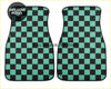 Custom demon slayer tanjiro haori checker car floor mats in black and teal checkered design for stylish protection
