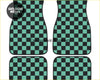 Set of four custom demon slayer tanjiro haori checker floor mats in teal and black for cars
