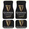 Black guinness car floor mats with gold harp logo and white text, custom fit for stylish car interiors