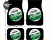 Custom black car floor mats with circular green and white hahn premium light beer logo for stylish interior protection