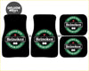 Black heineken car floor mats with green and white logo and premium quality text for custom car interiors