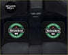 Custom heineken floor mats in black with green and white logo designed for car interiors