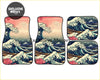 Set of four custom Hoshakuji car floor mats with vibrant great wave off Kanagawa design in blue and pink shades