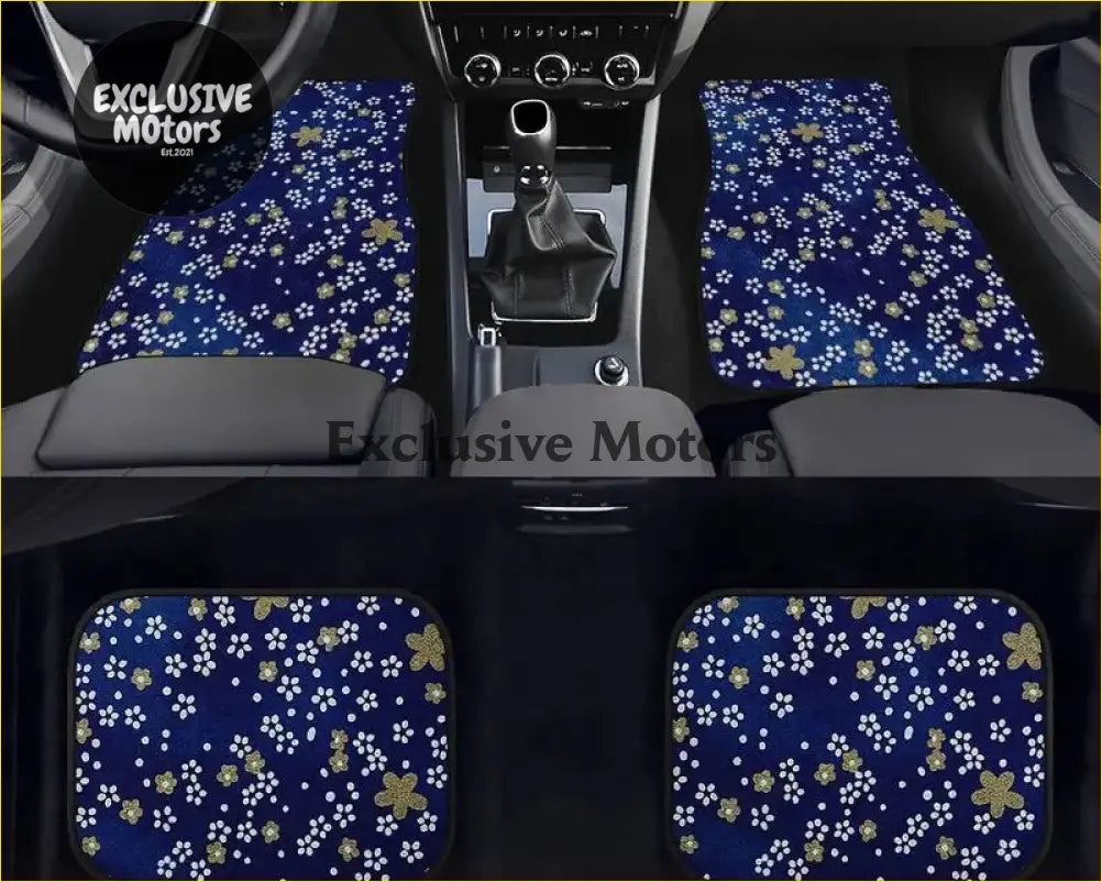 Custom Japanese Blue Cherry Blossom Mini Floor Mats - Interior Accessories