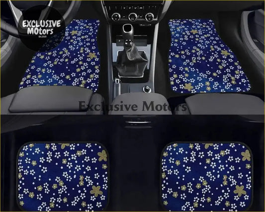 Custom Japanese Blue Cherry Blossom Mini Floor Mats - Interior Accessories