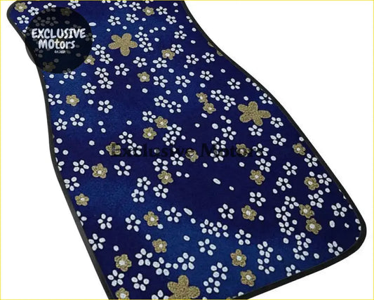 Custom Japanese Blue Cherry Blossom Mini Floor Mats - Interior Accessories