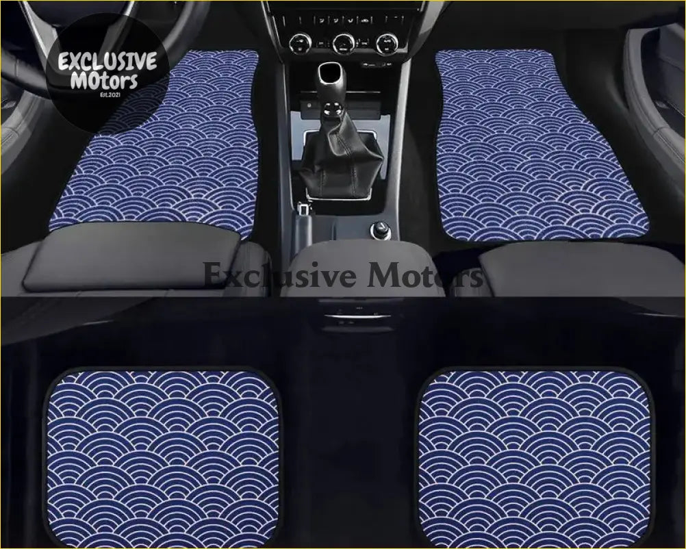 Custom Japanese Waves Floor Mats Blue - Interior Accessories