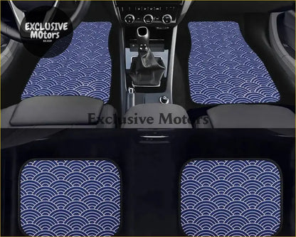 Custom Japanese Waves Floor Mats Blue - Interior Accessories