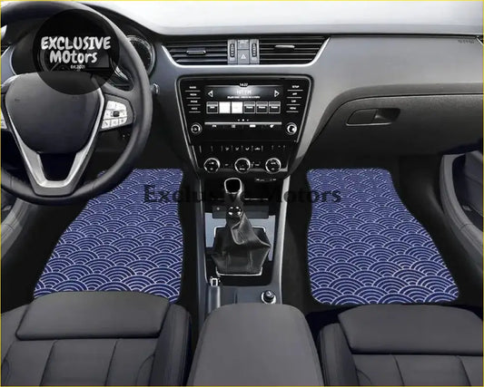 Custom Japanese Waves Floor Mats Blue - Interior Accessories