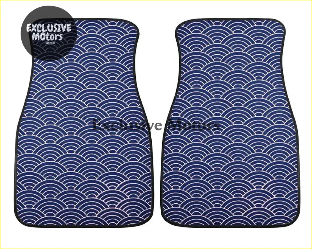 Custom Japanese Waves Floor Mats Blue - Interior Accessories