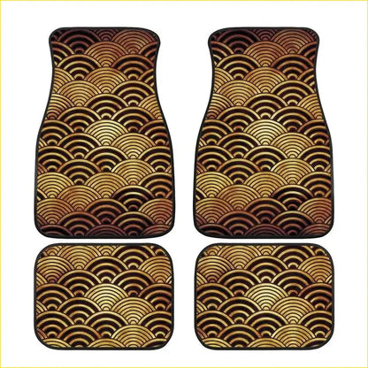 Custom Japanese Waves Floor Mats Gold - Interior Accessories