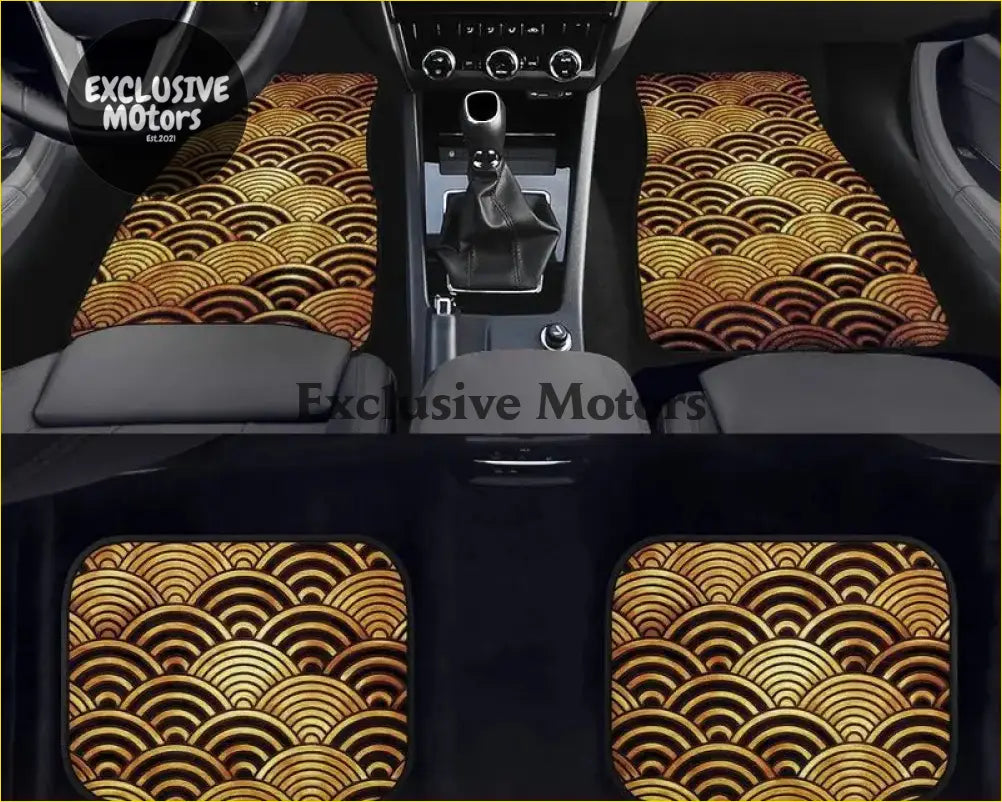 Custom Japanese Waves Floor Mats Gold - Interior Accessories
