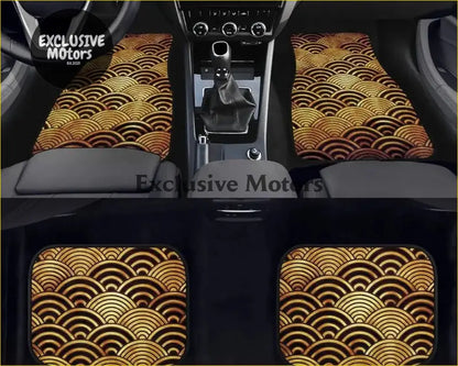 Custom Japanese Waves Floor Mats Gold - Interior Accessories