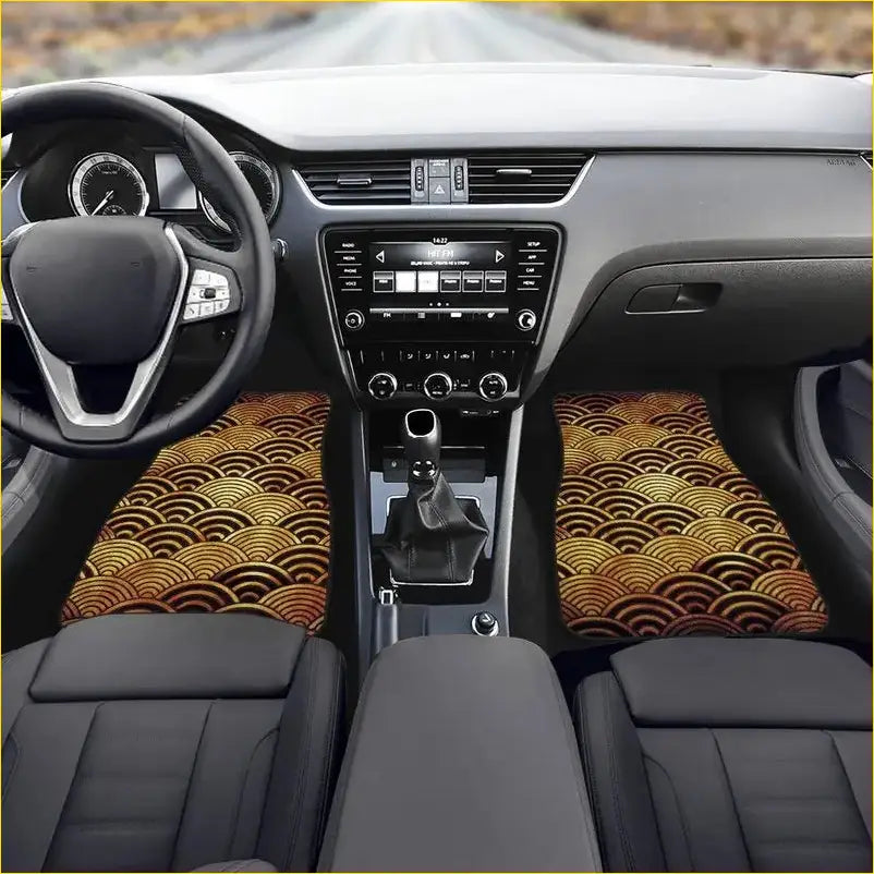 Custom Japanese Waves Floor Mats Gold - Interior Accessories