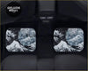 Black and white printed window decals with katsushika hokusai the great wave off kanagawa design