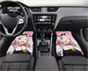 Custom kawaii pink anime floor mats with winking pink-haired character in black and white outfit with gold pendant details