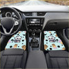 Light blue custom panda boba floor mats with cartoon pandas holding bubble tea and playful polka dots