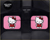Custom pink kitty cat floor mats with hello kitty car seat covers showing a cartoon character with red bow and dress
