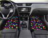 Custom rainbow hearts floor mats with colorful heart patterns on black background perfect for car interiors