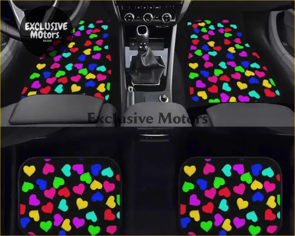 Custom Rainbow Hearts Floor Mats - Interior Accessories