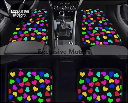 Custom Rainbow Hearts Floor Mats - Interior Accessories
