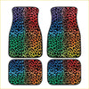 Custom rainbow leopard floor mats set with vibrant gradient print designed for stylish car interiors