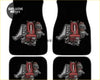 Black car floor mats with a detailed red and silver rb26 engine graphic perfect for custom car interiors