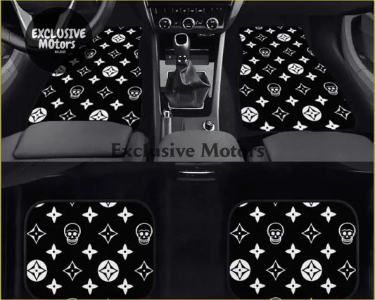 Custom Skull Shuriken Black Floor Mats - Interior Accessories