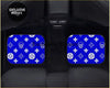 Custom skull shuriken blue floor mats with blue skull and diamond patterned car seat covers featuring white design