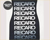 Black recaro custom style floor mat with bold white repeated vertical recaro logos for car interiors