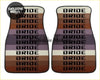 Custom universal bride style car floor mats in brown and purple stripes with bold black bride lettering
