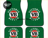 Custom vb floor mats in green victoria bitter with a circular red white and black logo for car floors