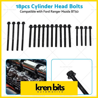Black cylinder head bolts made of steel suitable for ford ranger pj pk and mazda bt50 b3000 engines