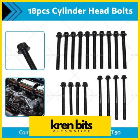 Set of 18 black cylinder head bolts made of metal for ford ranger pj pk mazda bt-50 b3000 automotive use