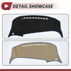 Black and tan dashboard cover mat for Toyota Estima 50 series with blue trim and stitched button holes for easy access