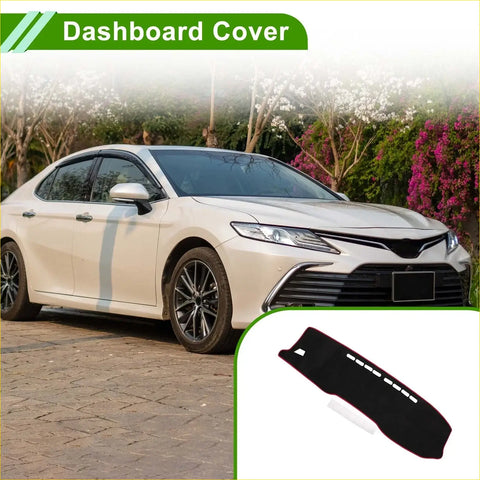 Black textured dashboard cover mat with white stitching for toyota hilux gun125 2017-2020 in black red