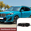 Black dashboard cover mat for toyota rav4 2019-2021 with white floral accents and control cutouts for sun protection