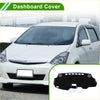 Black dashboard cover mat for toyota wish 2010-2018 with white floral cutouts and blue trim sun protector pad