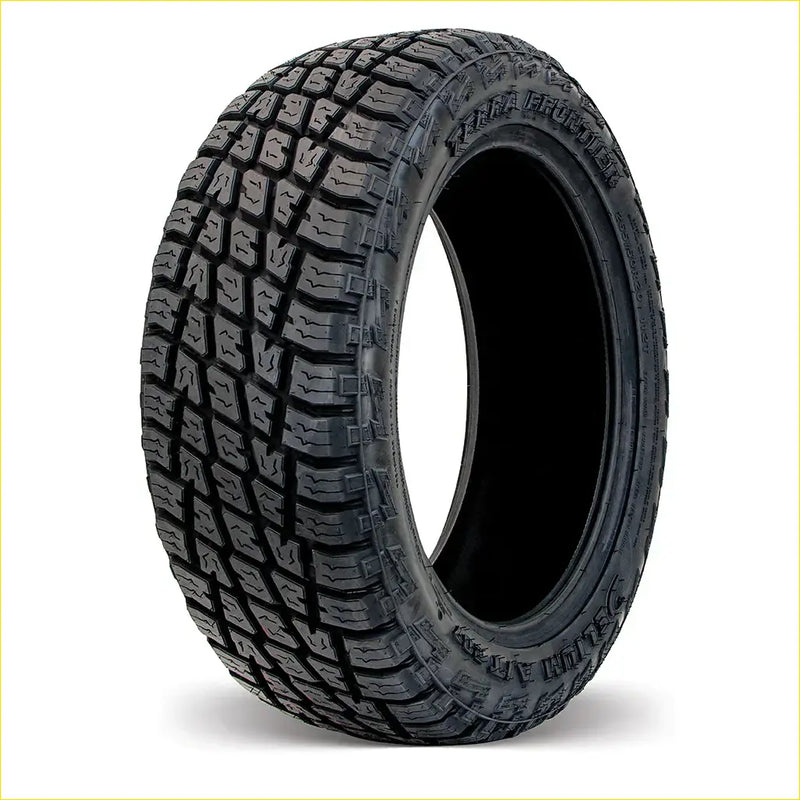 Black rubber delium terra frontier at 275 55 r20 tire with deep aggressive tread and kenda frontier branding on sidewall
