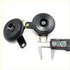 Black plastic denso horn with gold electrical terminals and bracket for mazda r360 616 capella ute 1960-1974 back view
