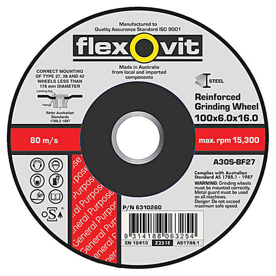 Flexovit Grinding Wheel Metal 180 X 6.8 X 22mm 66252841689
