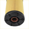 Yellow pleated diesel oil filter for ram 6.7l cummins with black plastic end cap and red rubber seal