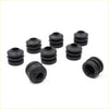 Black rubber cylindrical bushings with concentric ridges in disc brake seal kit for toyota hilux 2005-2015