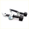 Black and silver door check strap hinge for Mitsubishi Triton L200 with metallic hardware shown from the back side