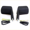 Black plastic door fender mirrors left and right with mounting hardware for nissan datsun 1963-1981 shown from back side
