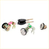Silver door lock cylinder with black rubber seal and green adjustment knob for nissan datsun d21 navara ute 1985-1997